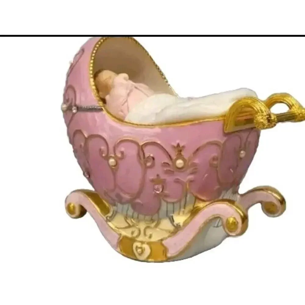 Sweet Slumber, Heirloom Fine Porcelain Musical Rocking Crib Small Porcelain